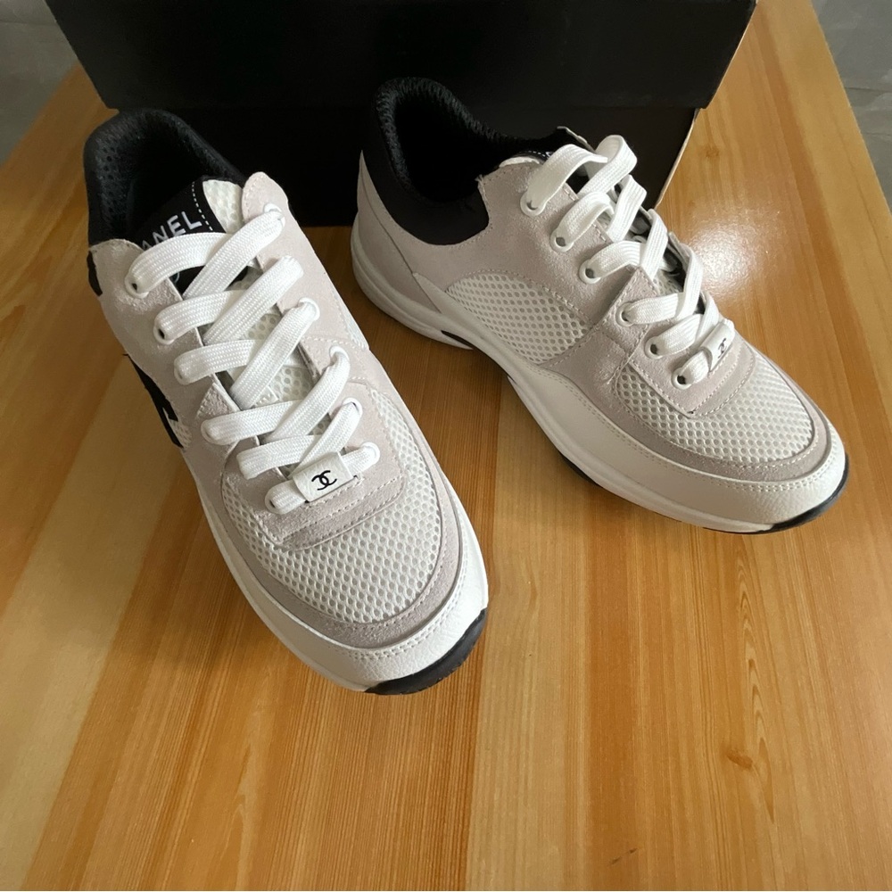 Chanel Women's White & Black Logo Sneakers